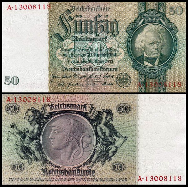 Германия 50 марок 1933 UNC P.182a в/з портрет