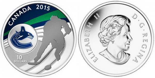 Канада, 10 долларов 2015 год, Хоккейный клуб «Vancouver Canucks», ПРУФ