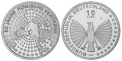 Германия, 10 евро 2007 F (UNC) 50-летие Римского договора