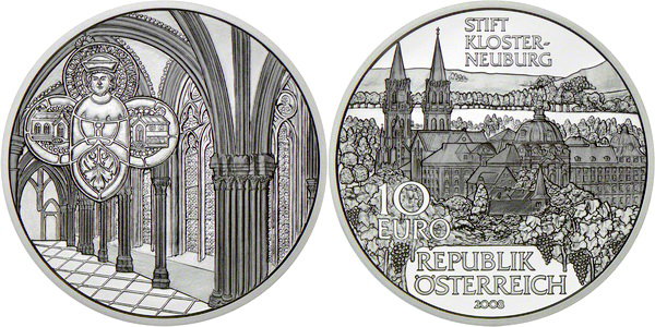 Австрия, 10 евро 2008 год, Монастырь Клостернойбург, ПРУФ