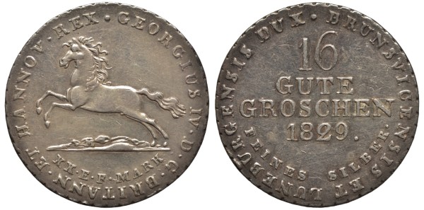 ГАННОВЕР 16 ГУТЕГРОШЕНОВ 1829 КОРОЛЬ АНГЛИИ ГЕОРГ IV