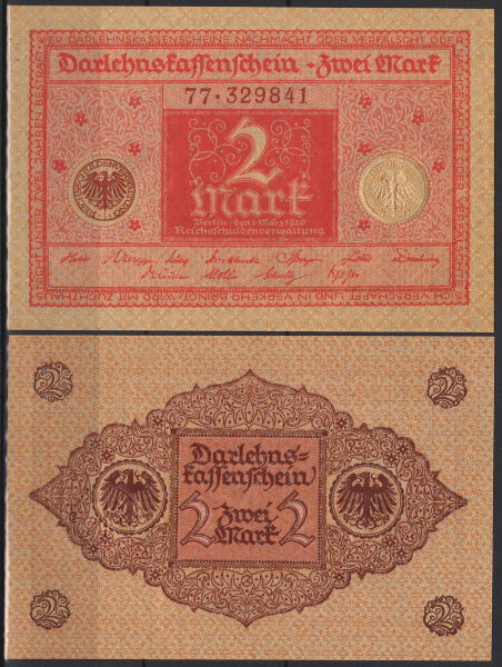 Германия 2 марки 1920 UNC P.59