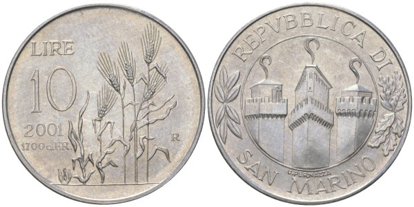 Сан Марино, 10 лир 2001 год