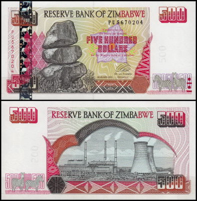 Зимбабве 500 долларов 2001 (UNC Pick 10)