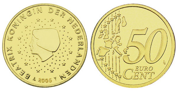 Нидерланды, 50 центов 2005 (UNC, латунь)