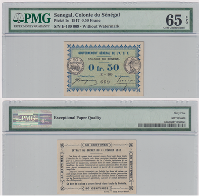 Сенегал 0,5 франка 1917 год (UNC Pick 1с)