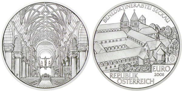 Австрия, 10 евро 2008 год, Аббатство Секкау