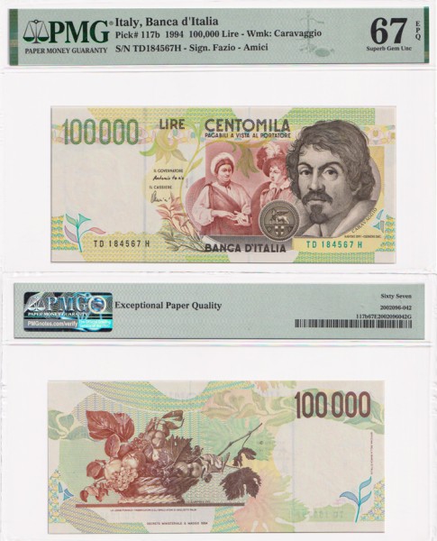 Италия 100000 лир 1994 (UNC Pick 117b)