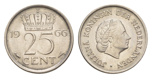 Нидерланды 25 центов 1966 год