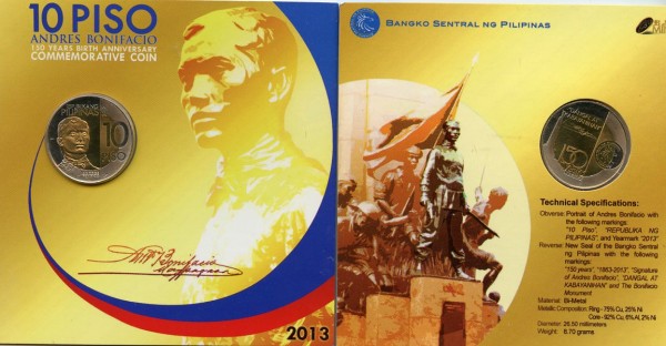 Филиппины, 10 писо 2013 год - 150 лет со дня рождения Андреса Бонифасио, буклет