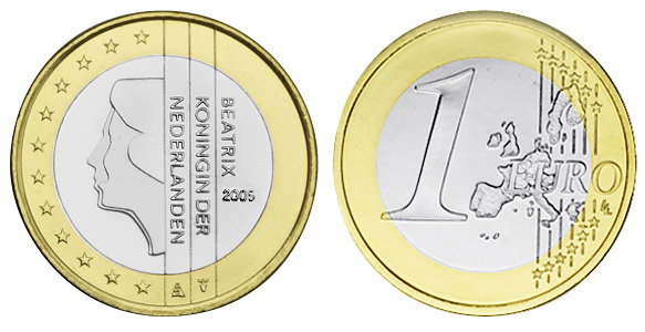 Нидерланды, 1 евро 2005 (UNC, биметалл)