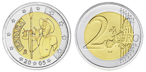 Испания, 2 евро 2005 год, 400 лет романа «Дон Кихот»