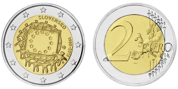 Словакия, 2 евро 2015 (UNC) 30 лет флагу Европы