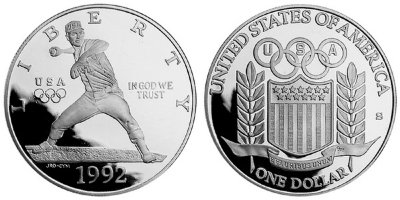 США, 1 доллар 1992 год, XXV Олимпийские игры в Барселоне, Бейсболист, ПРУФ