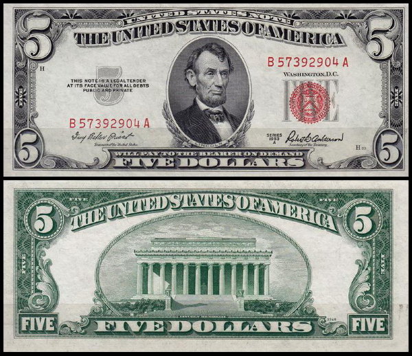 США 5 долларов 1953A (UNC Pick 381a) United States Note