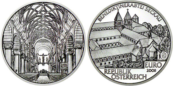 Австрия, 10 евро 2008 год, Аббатство Секкау, ПРУФ