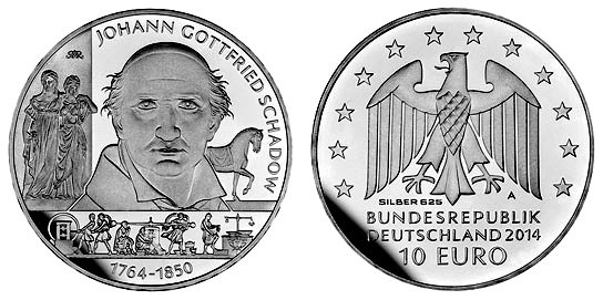 Германия, 10 евро 2014 A (PROOF, серебро) 250 лет со дня рождения скульптора Иоганна Готфрида Шадова