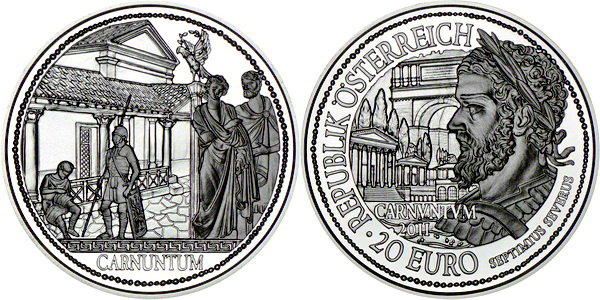 Австрия, 20 евро 2011 год, Языческие ворота в Карнунте, ПРУФ
