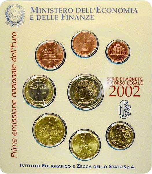 Италия, Набор монет 2002 года (буклет)
