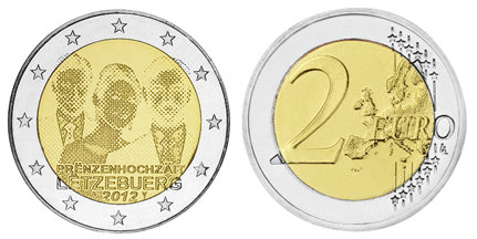 Люксембург, 2 евро 2012 (UNC) Свадьба принца Гийома с бельгийской графиней Стефанией де Ланнуа