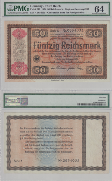 Германия 50 марок 1934 год UNC P.211