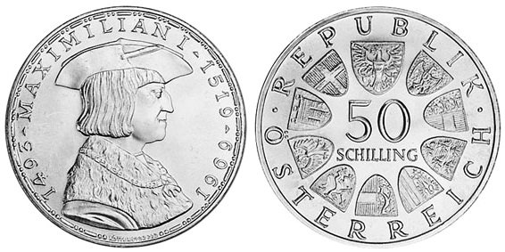 Австрия, 50 шиллингов 1969 год, Максимилиан I