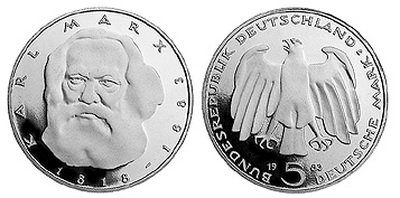 Германия, 5 марок 1983 год, Карл Маркс, ПРУФ
