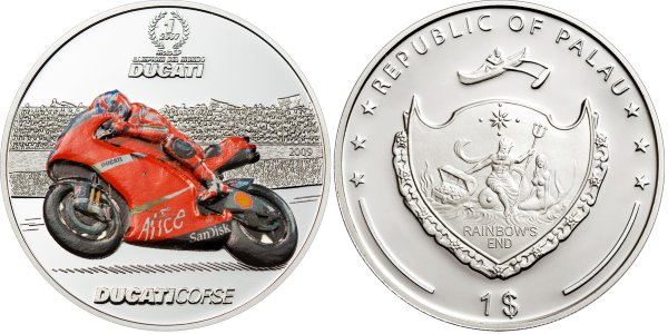 Палау, 1 доллар 2009 год, ЧМ по супербайку, Трой Бэйлисс, Дукати, ПРУФ 2