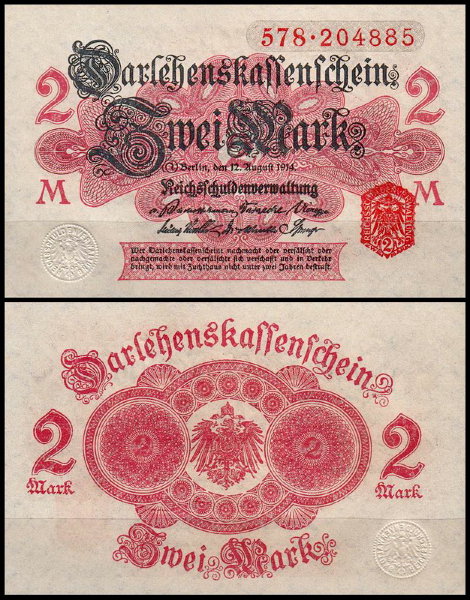 Германия 2 марки 1914 UNC P.53