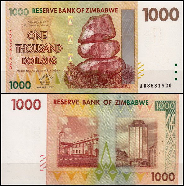 Зимбабве 1000 долларов 2007 (UNC Pick 71)