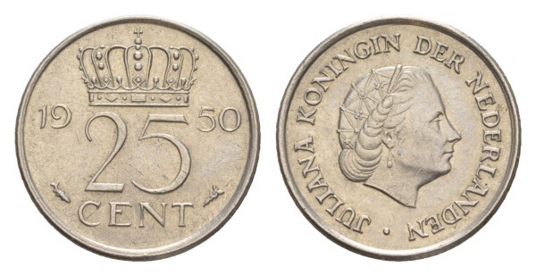 Нидерланды 25 центов 1950 год