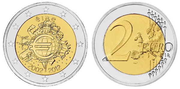 Ирландия, 2 евро 2012 год, 10 лет в составе ЕС