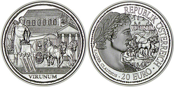 Австрия, 20 евро 2010 год, Виринум, город в провинции Норик, ПРУФ
