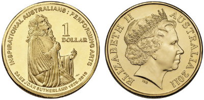 Австралия, 1 доллар 2011 (UNC, бронза) Выдающаяся оперная певица Джоан Элстон Сазерленд