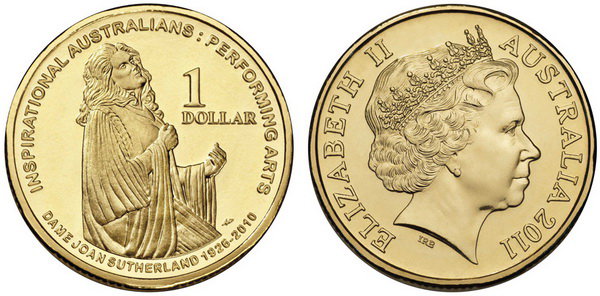 Австралия, 1 доллар 2011 (UNC, бронза) Выдающаяся оперная певица Джоан Элстон Сазерленд