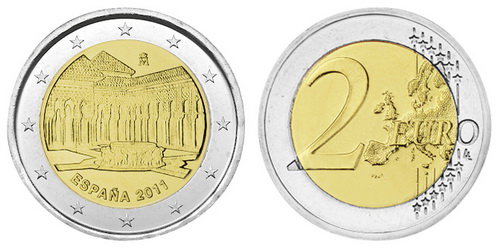 Испания, 2 евро 2011 год, Альгамбра, Хенералифе и Альбасин в Гранаде