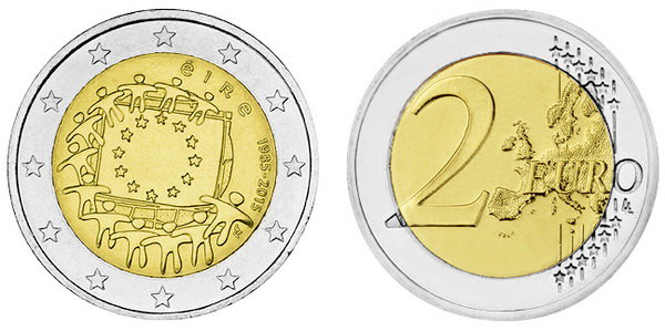 Ирландия, 2 евро 2015 год, 30 лет флагу Европы