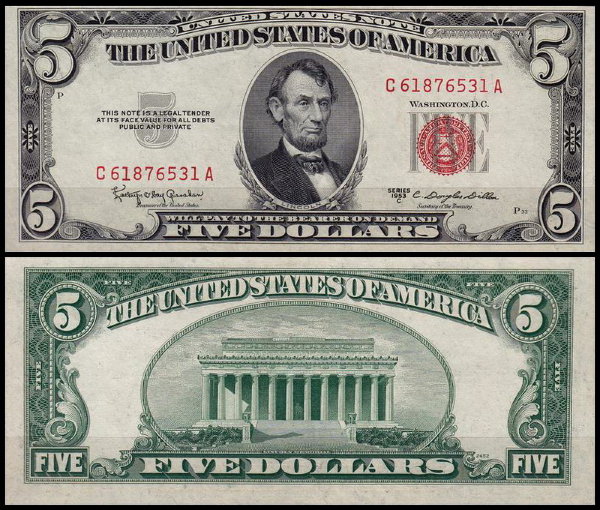 США 5 долларов 1953C (UNC Pick 381c) United States Note