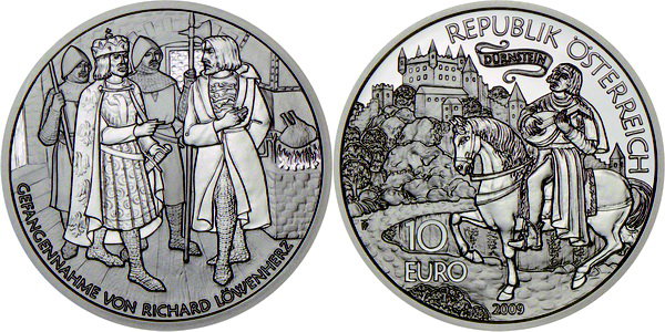 Австрия, 10 евро 2009 год, Ричард Львиное Сердце, ПРУФ