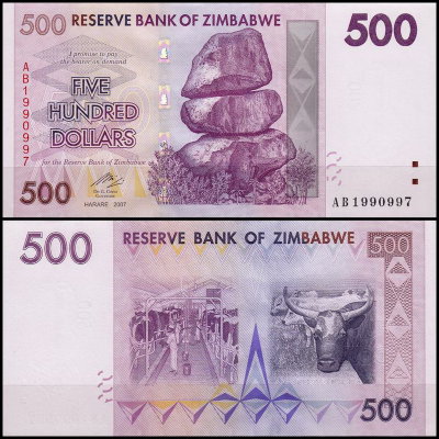 Зимбабве 500 долларов 2007 (UNC Pick 70)