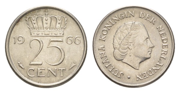Нидерланды 25 центов 1966 год