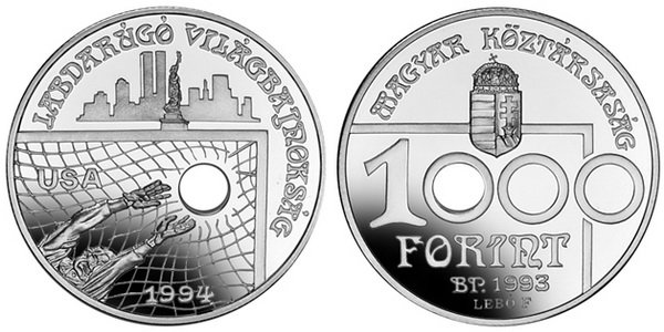 Венгрия, 1000 форинтов 1993 год, ЧМ по футболу в США, ПРУФ