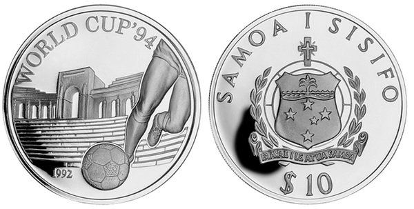 Самоа, 10 долларов 1992 год, ЧМ по футболу в США, ПРУФ