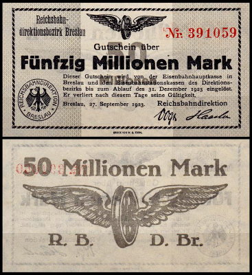 Бреслау 50.000.000 марок 1923 (UNC Pick S1136)