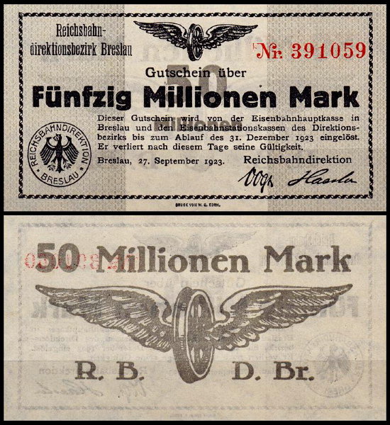 Бреслау 50.000.000 марок 1923 (UNC Pick S1136) Бреслау 50.000.000 марок 1923 (UNC Pick S1136)