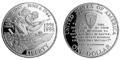 США, 1 доллар 1993 год, 50 лет победы во Второй Мировой войне, ПРУФ