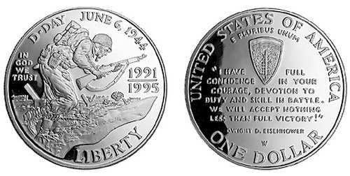 США, 1 доллар 1993 год, 50 лет победы во Второй Мировой войне, ПРУФ