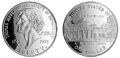 США, 1 доллар 1993 год, Томас Джефферсон, ПРУФ