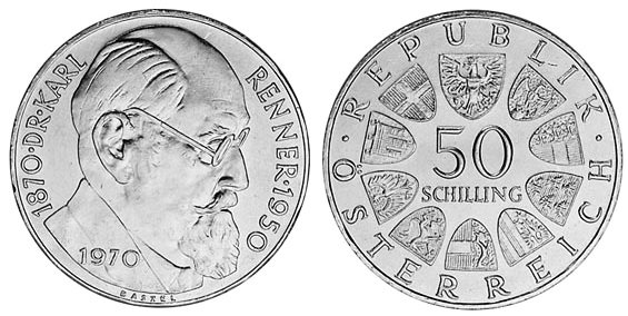 Австрия, 50 шиллингов 1970 год, Карл Реннер