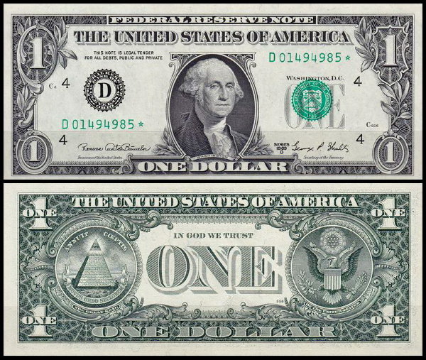 США 1 доллар 1969D (UNC Pick 449e) Federal Reserve Note. Номер со звездой